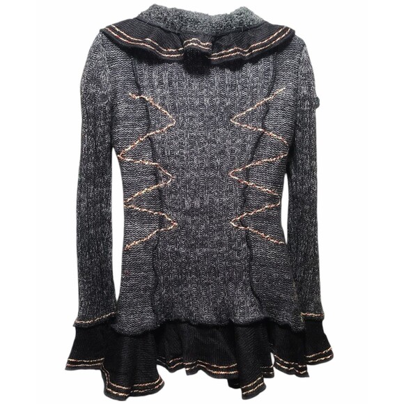 Forla Paris Cardigan Sweater Women's S Gray Mohair Wool Ruffle Bohemian Artsy - Picture 4 of 16